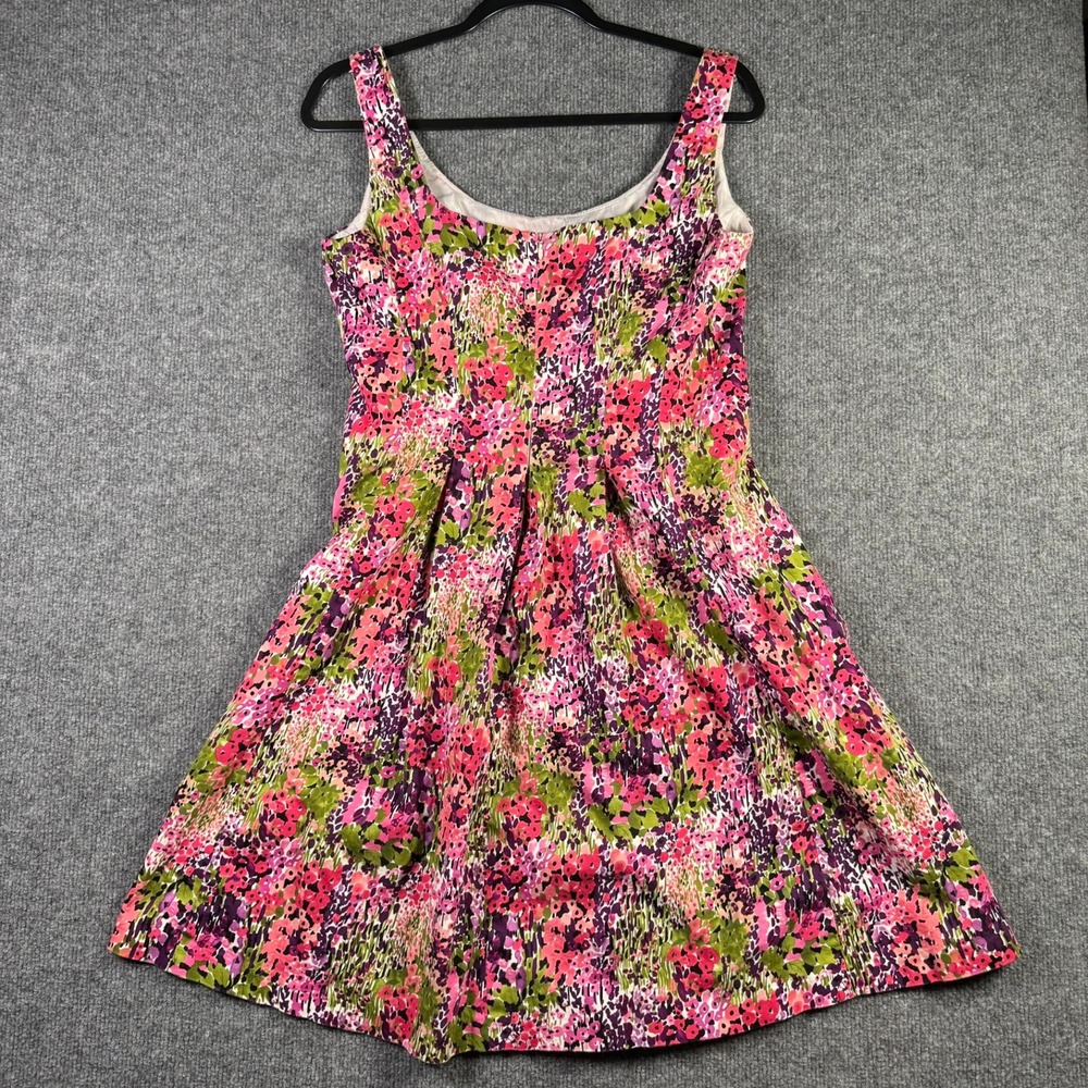 Nine West Floral Fit and Flare Dress Womens 8 Pink Purple Green Pocket Dress